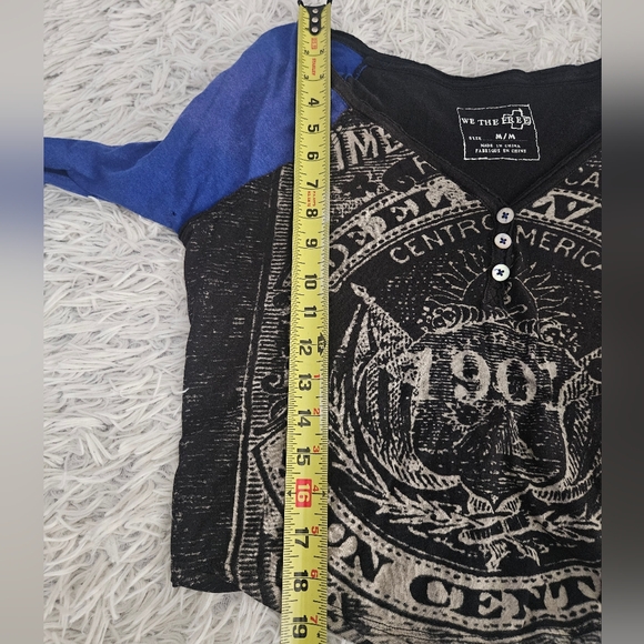 We The Free Long Sleeve Raglan Sleeve Crop Top Blue Black Womens Medium - Picture 8 of 12